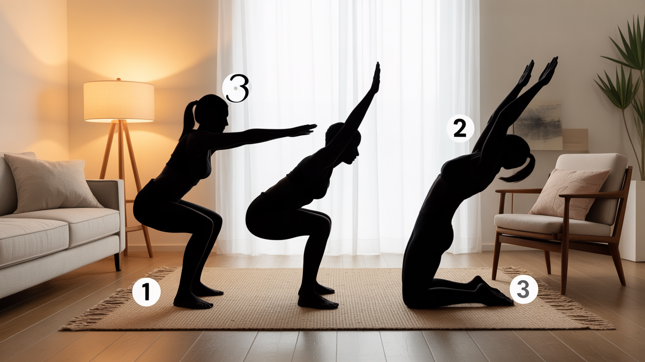 Exercices pour genoux à la maison : squats, fente, pont fessier