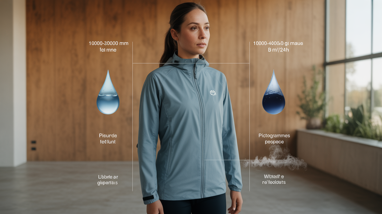 Schema coupe technique veste pluie femme running membrane et indices