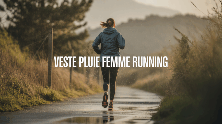 Femme courant sous la pluie en veste running impermeable