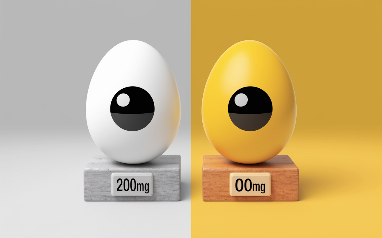 Deux oeufs blanc jaune balance chiffres cholesterol