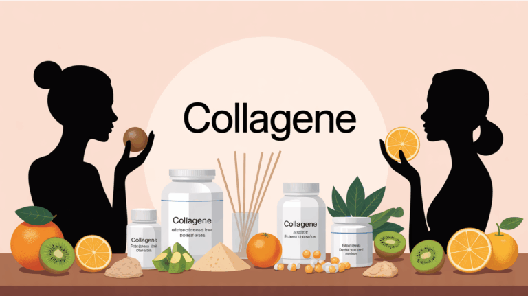 Visuel collagène routine table avec poudres et fruits