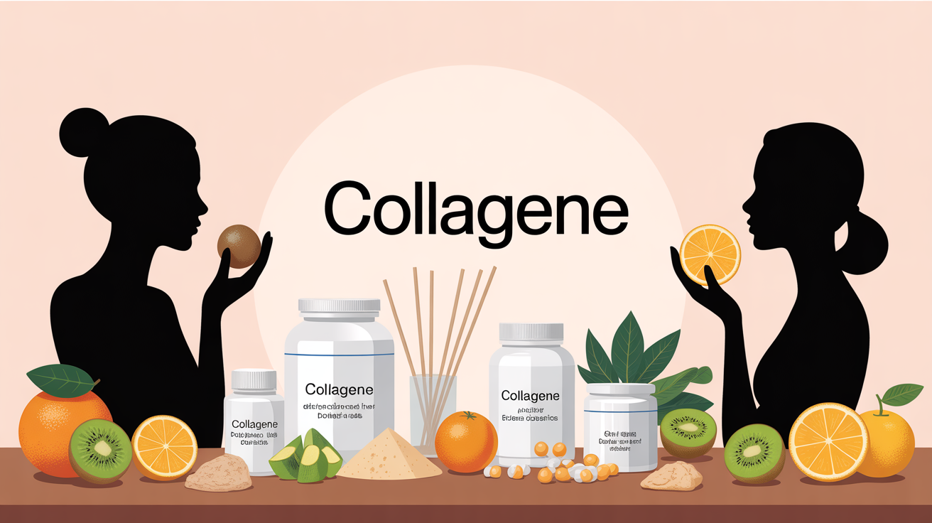 Visuel collagène routine table avec poudres et fruits