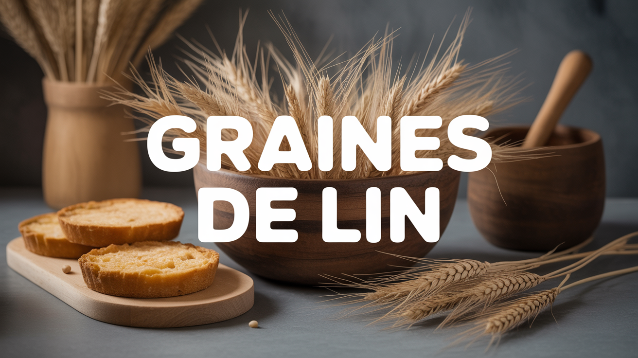 Bol graines de lin brunes dorees avec tartines, bien-être et digestion