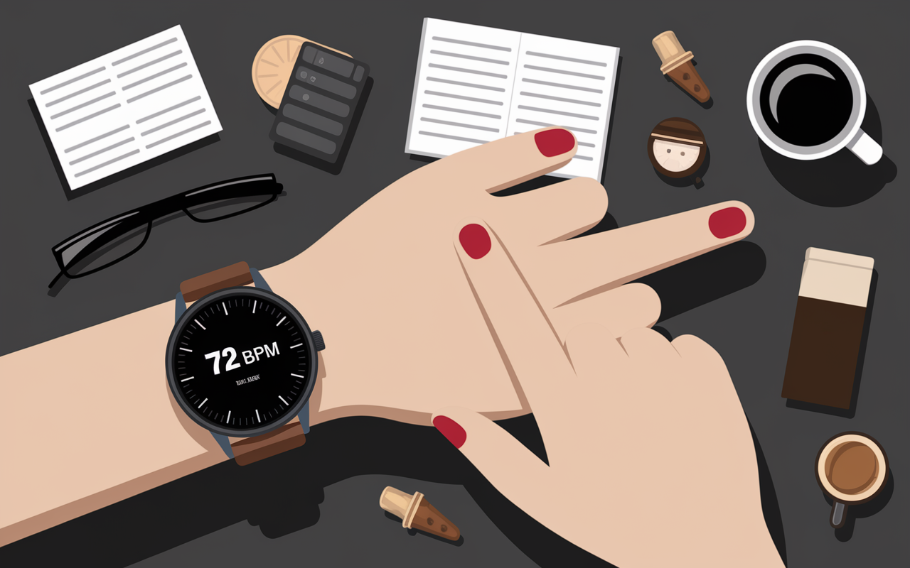 Main prenant frequence cardiaque avec montre