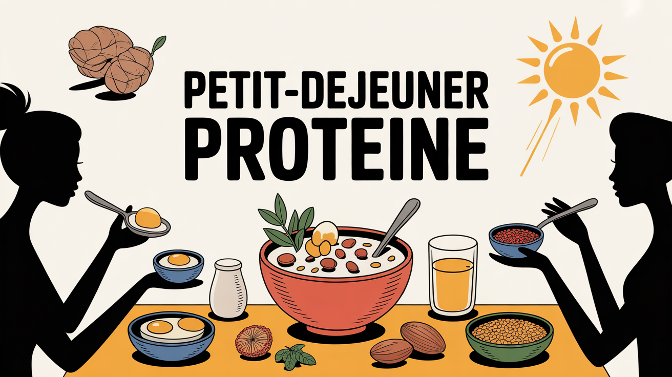 illustration petit déjeuner protéiné avec bol yaourt grec œufs amandes graines