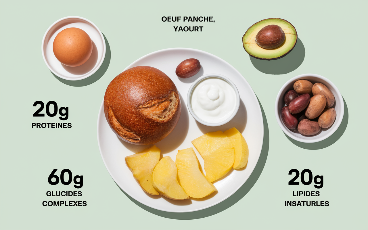 Petit-dejeuner sain assiette proteines glucides lipides