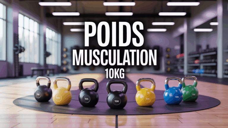 Vue de salle fitness avec poids musculation 10kg disques haltères kettlebells