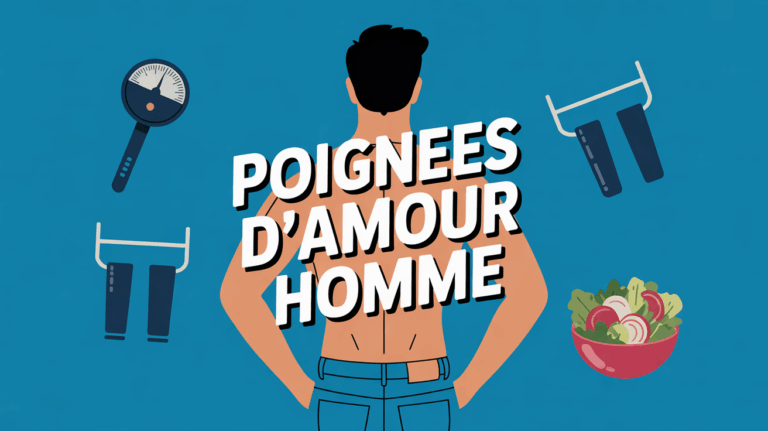 Visuel stylisé poignées d'amour homme vue de dos avec éléments nutrition sport
