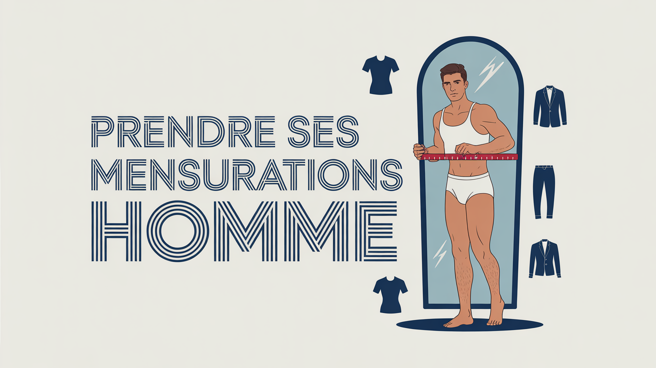 Homme mesure mensurations devant miroir