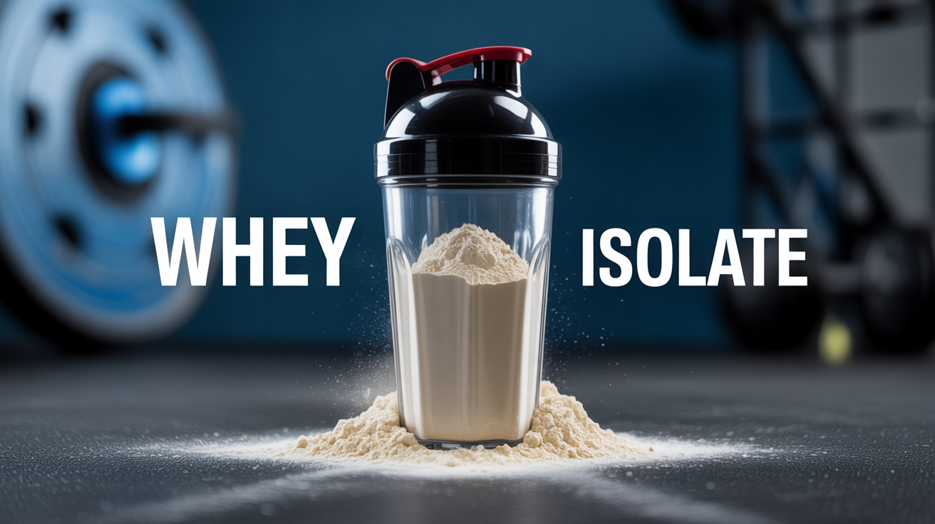 Shaker whey isolate versant poudre protéinée dans un verre