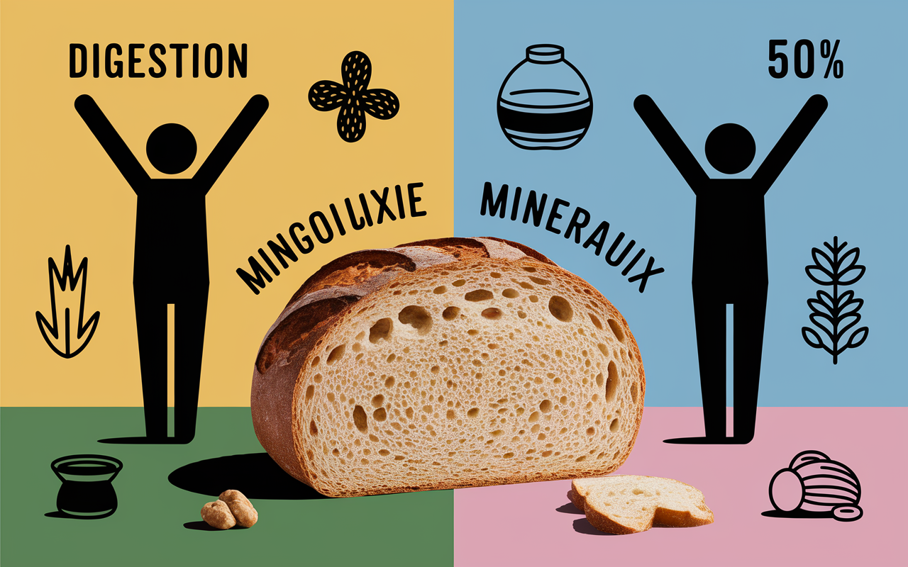 Tranche pain au levain bienfaits digestion glycemie minéraux