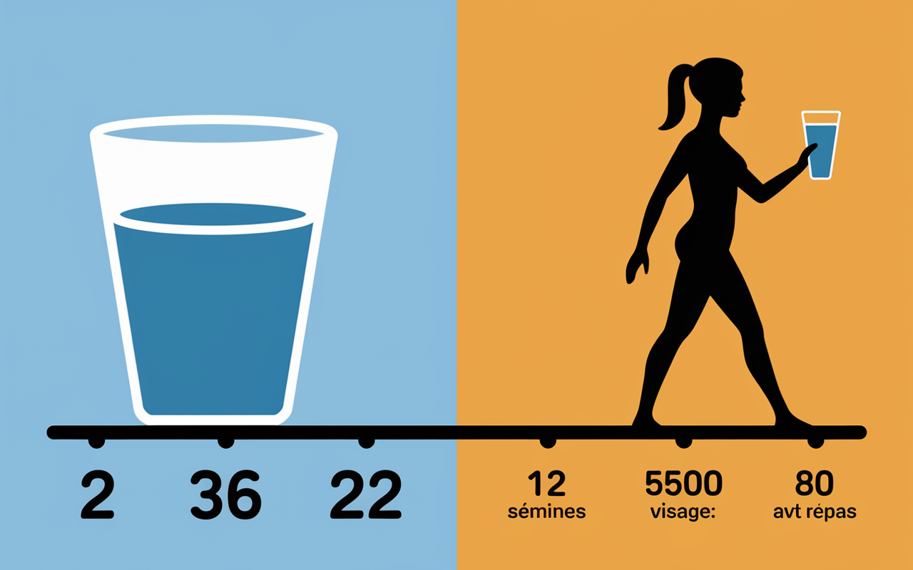 Infographie verre d'eau perte de poids chiffres balance