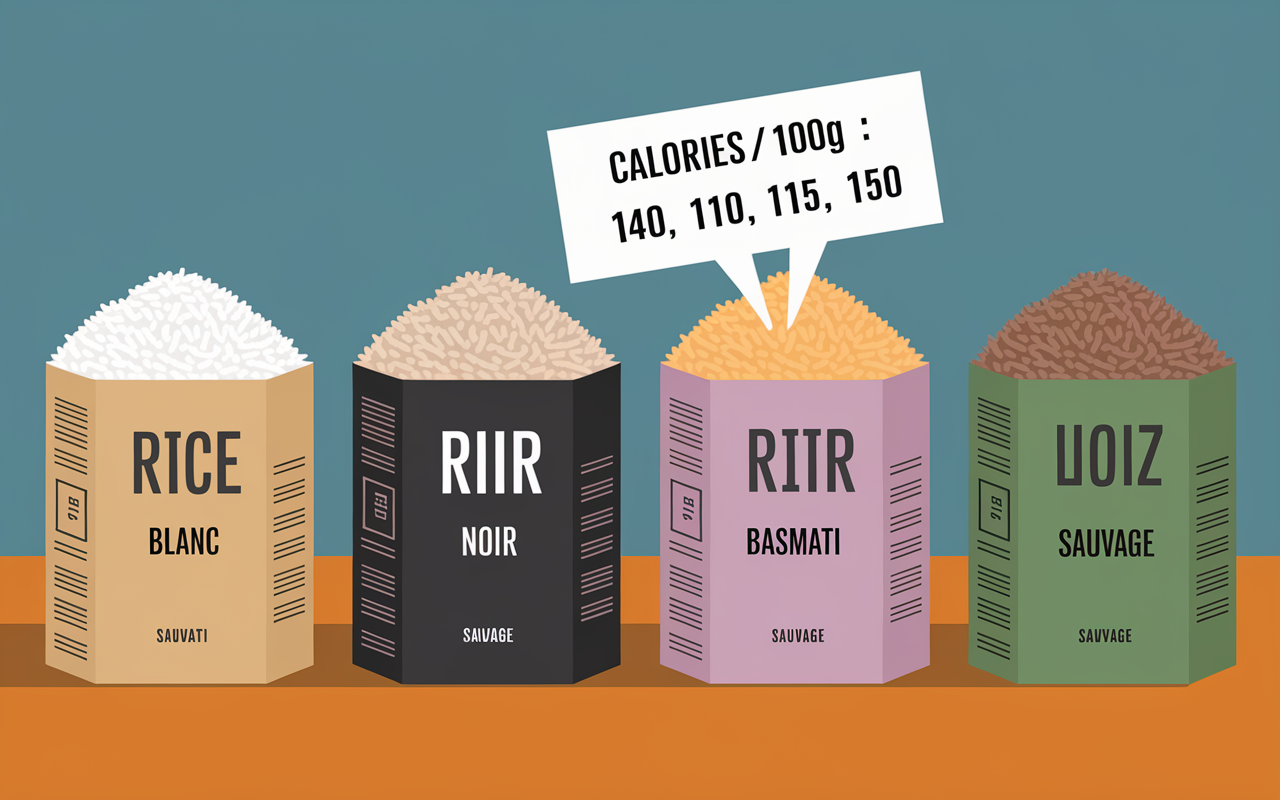 Types de riz avec calories par 100g, tableau comparatif