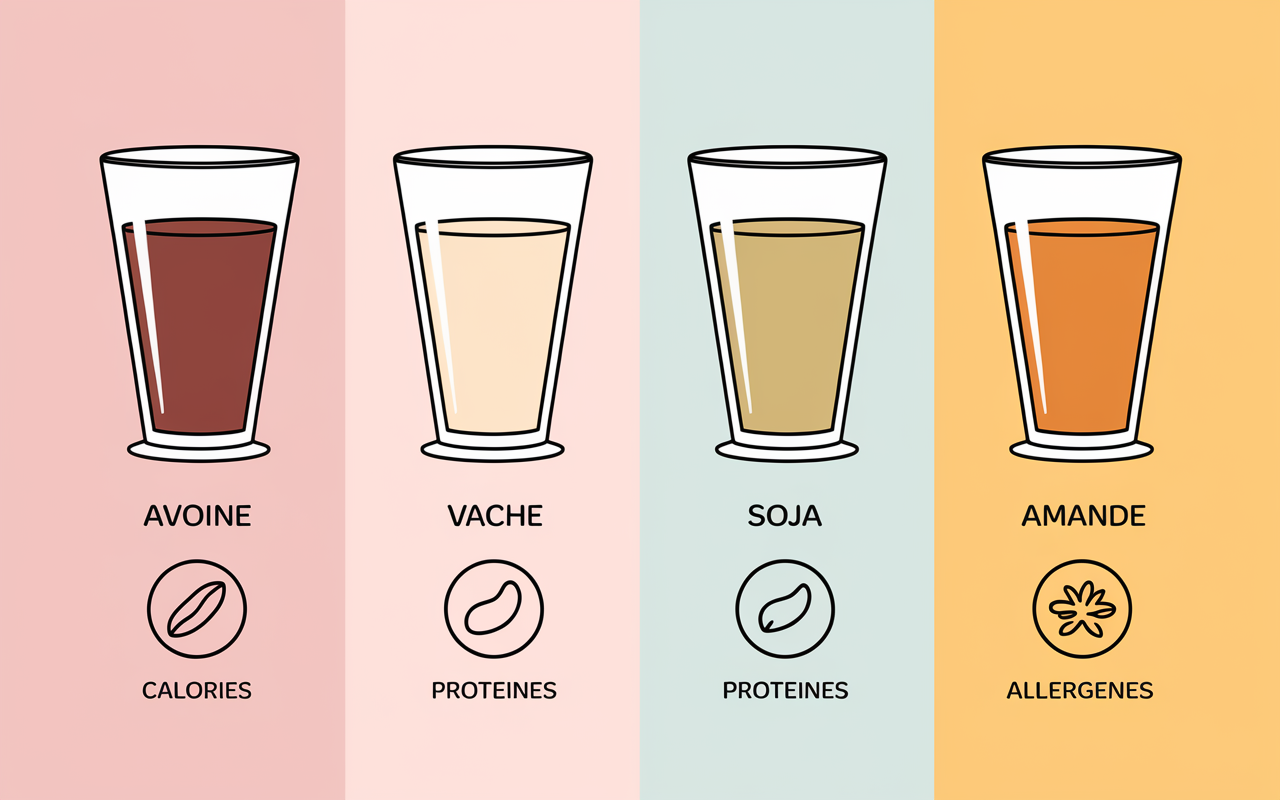 Tableau visuel comparaison laits avec calories et protéines