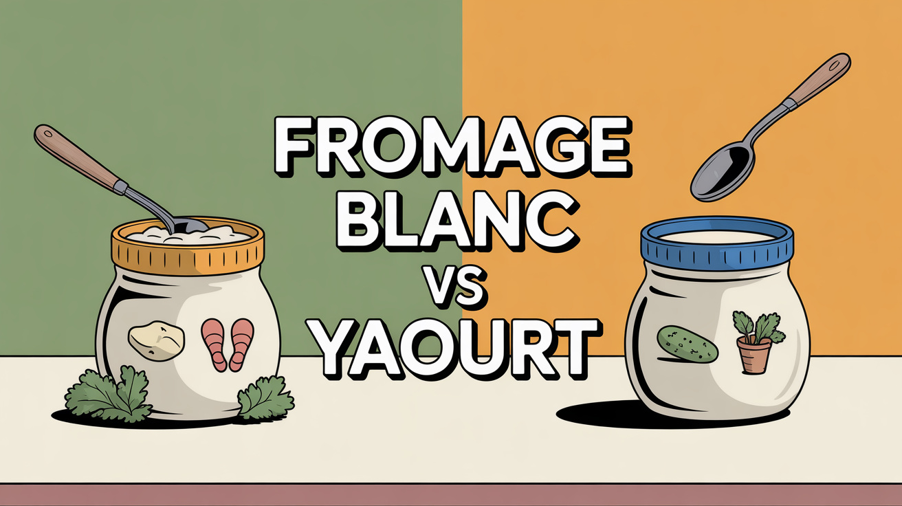 image comparatif fromage blanc et yaourt avec pictogrammes protéines et probiotiques