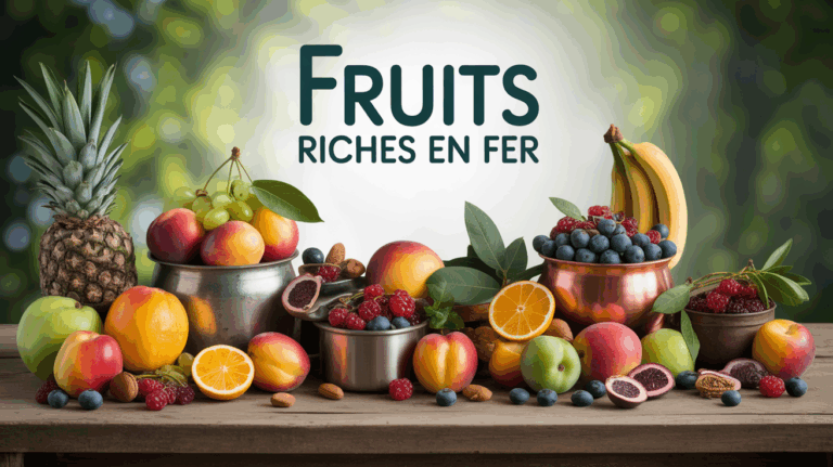 Fruits riches en fer sur table ambiance saine