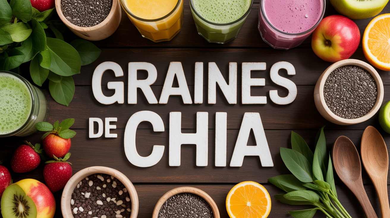 Graines de chia bols smoothies fruits frais lettrage chia