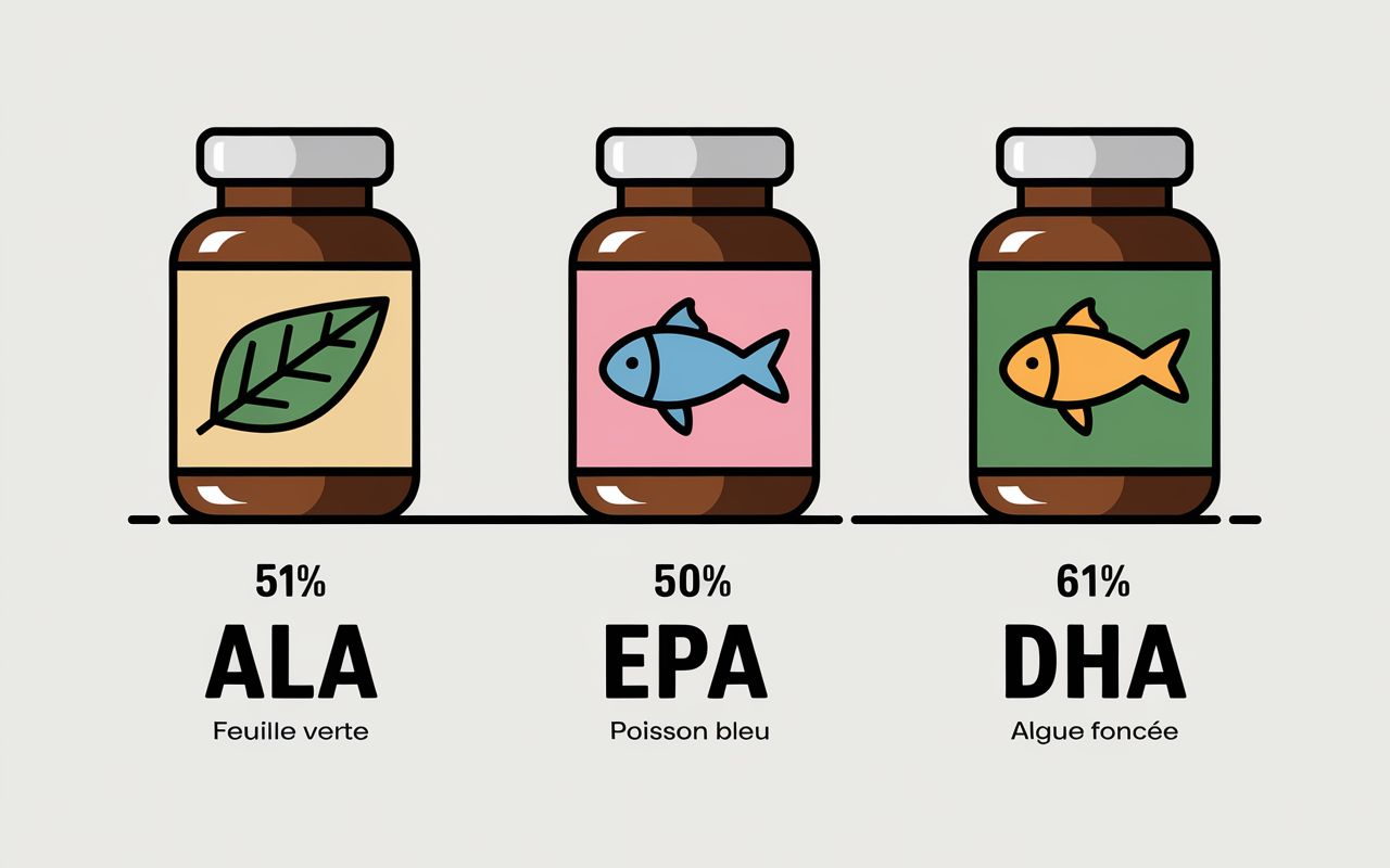 omega 3 complement alimentaire illustration gélules ALA EPA DHA