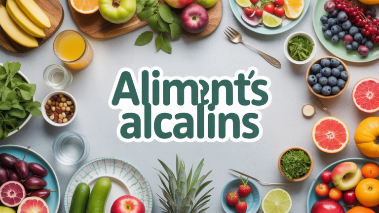 Grande table avec aliments alcalins fruits et legumes frais