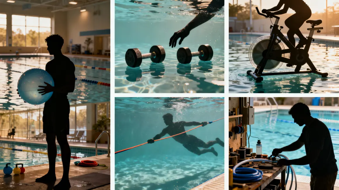 Mosaïque disciplines aquatraining piscine avec accessoires