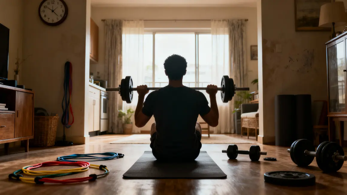 Séance musculation maison débutant sur tapis avec haltères