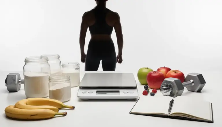 Balance, compléments, carnet d’analyse, fruits et haltères