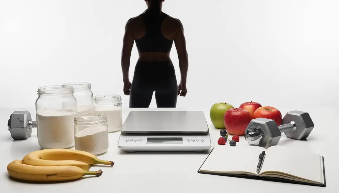 Balance, compléments, carnet d’analyse, fruits et haltères