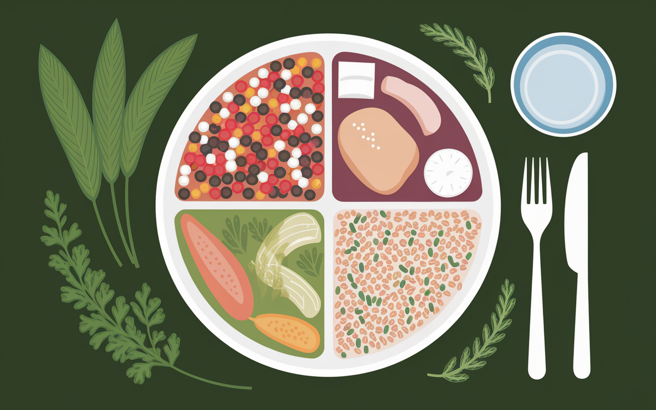Assiette équilibrée régime 5 kg, légumes, protéines, féculents