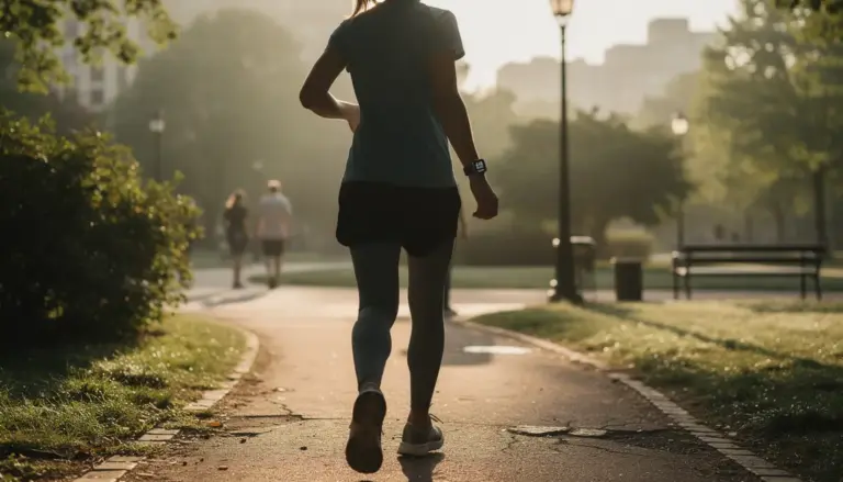 sportif marche nombre de pas sur montre connectee parc urbain