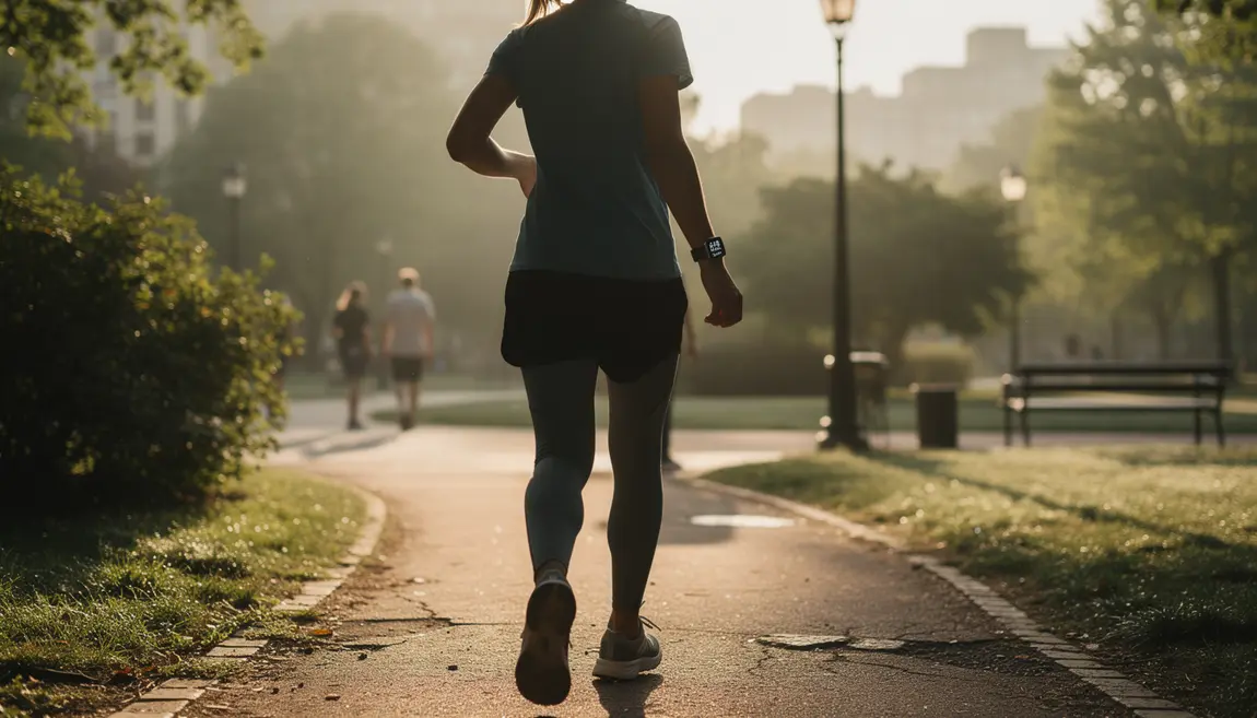 sportif marche nombre de pas sur montre connectee parc urbain