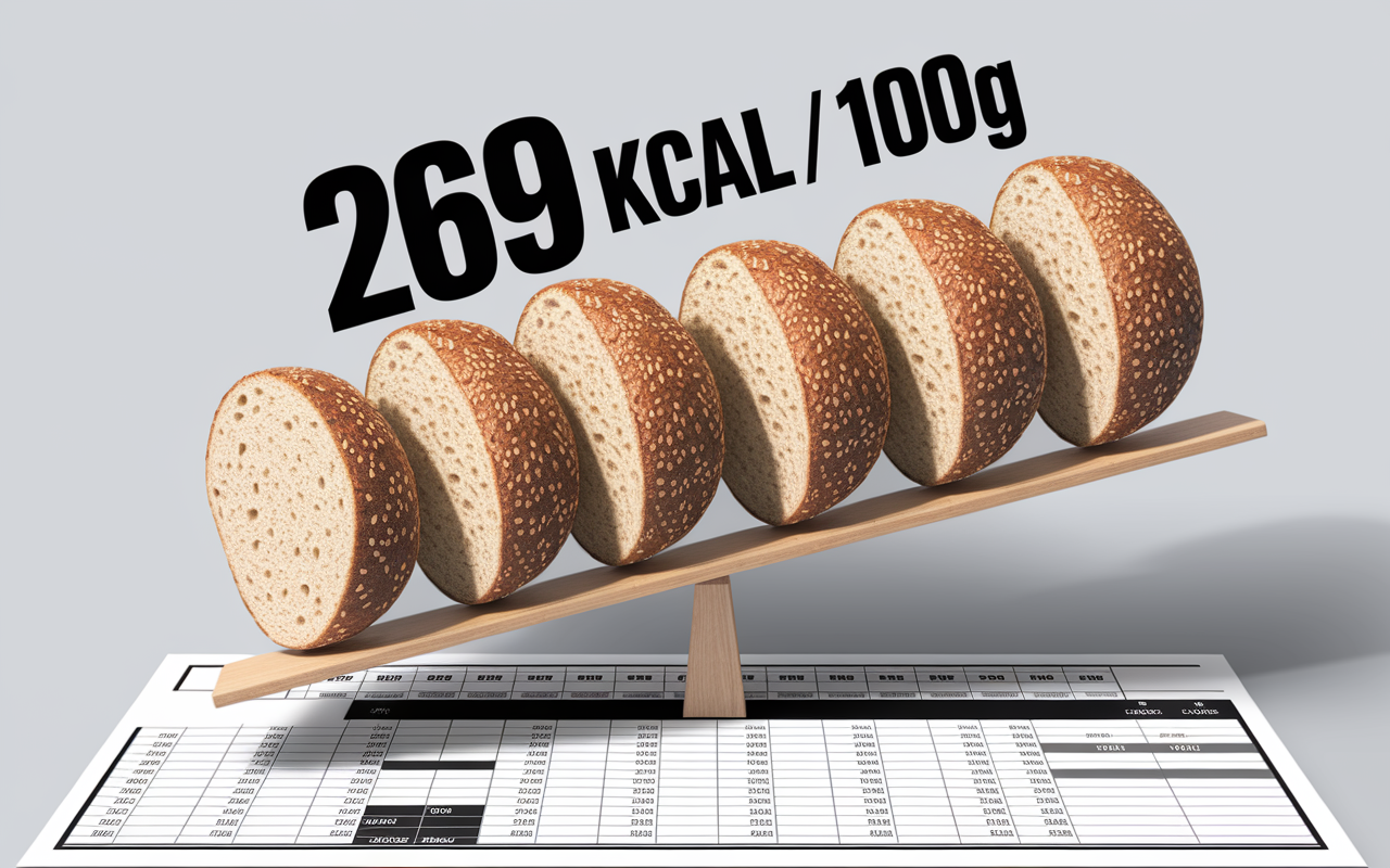 Tranches de pain complet 269 kcal sur balance
