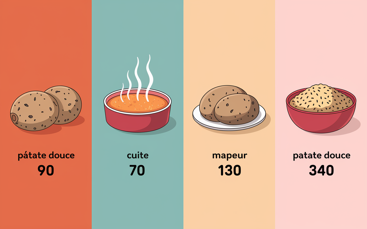 illustration calories patate douce crue cuite farine