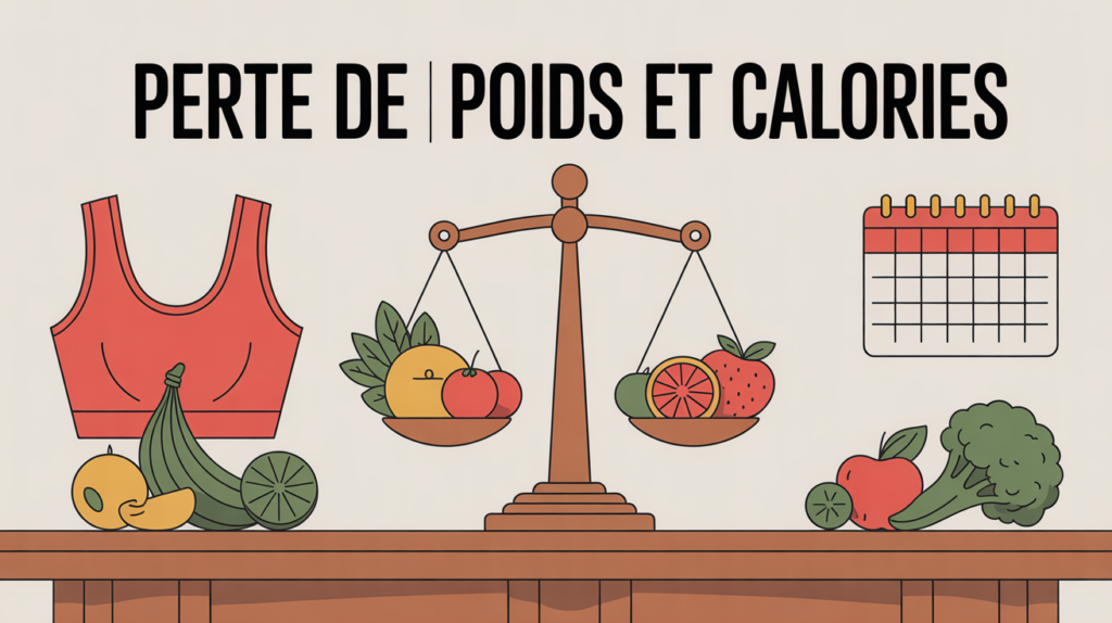 Balance, fruits, legumes, haltere et calendrier perte de poids