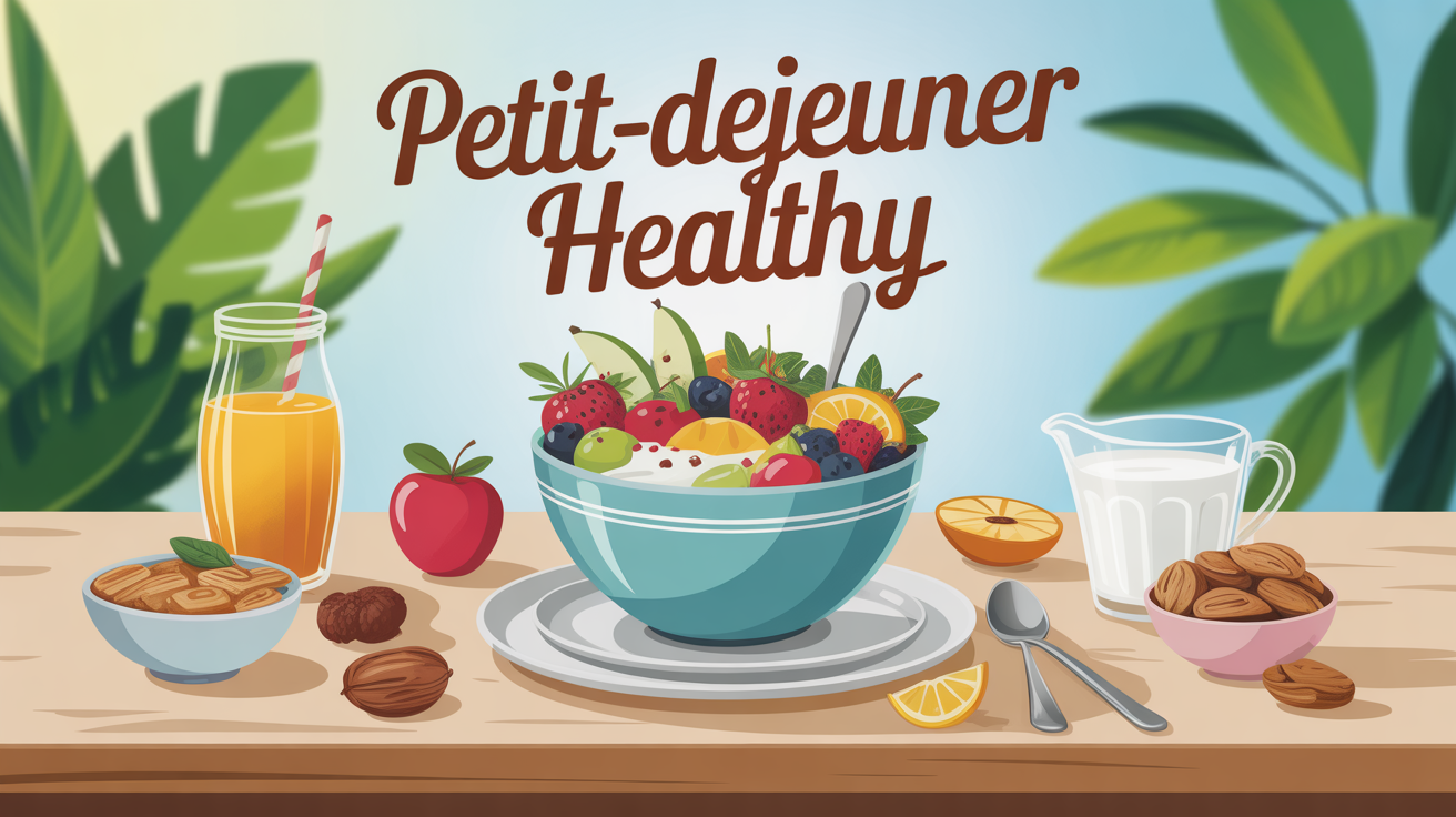 Petit-dejeuner healthy appetissant bol fruits yaourt avoine amandes