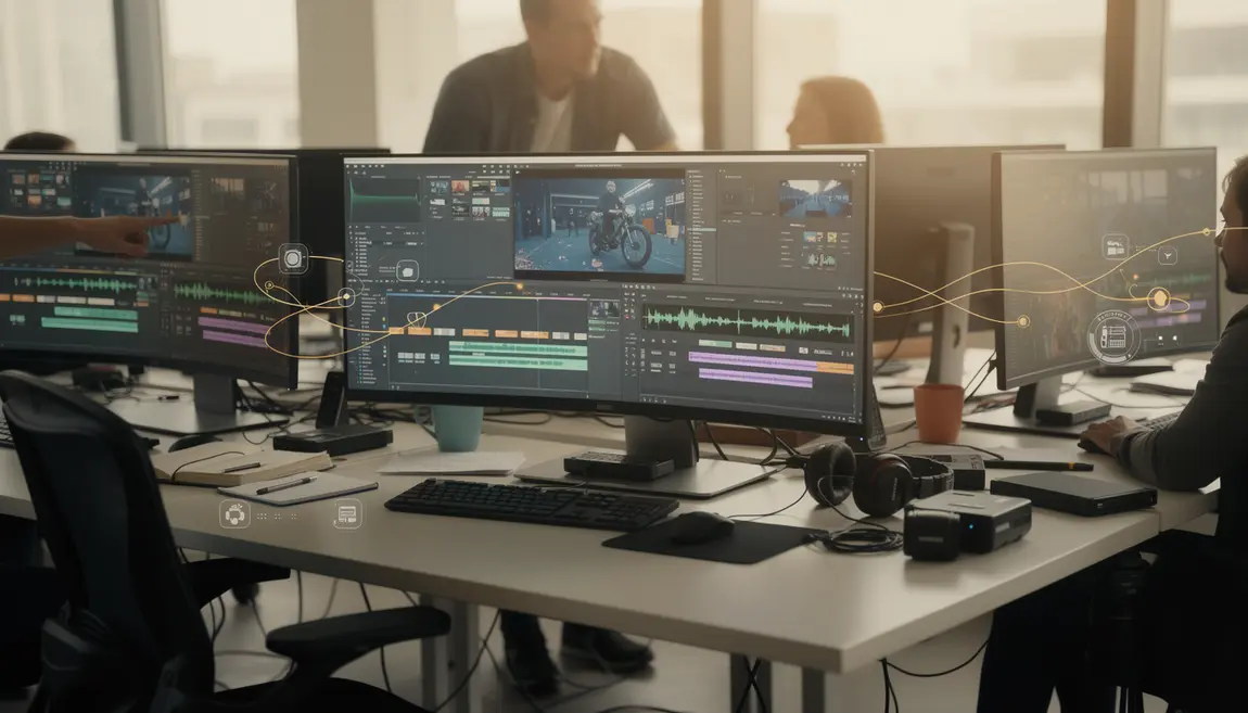 Espace de travail moderne plateforme collaborative audiovisuelle