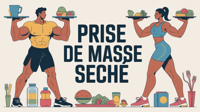 Illustration prise de masse sèche athlètes, assiettes, haltères et carnet