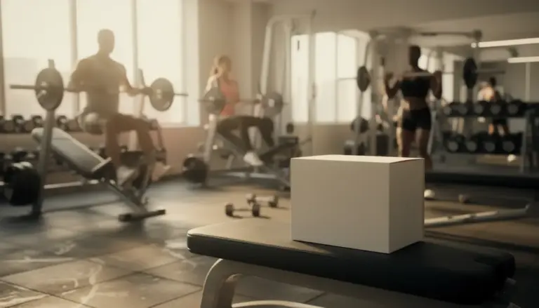 Salle de sport avec boite AlphaBoost en avant-plan