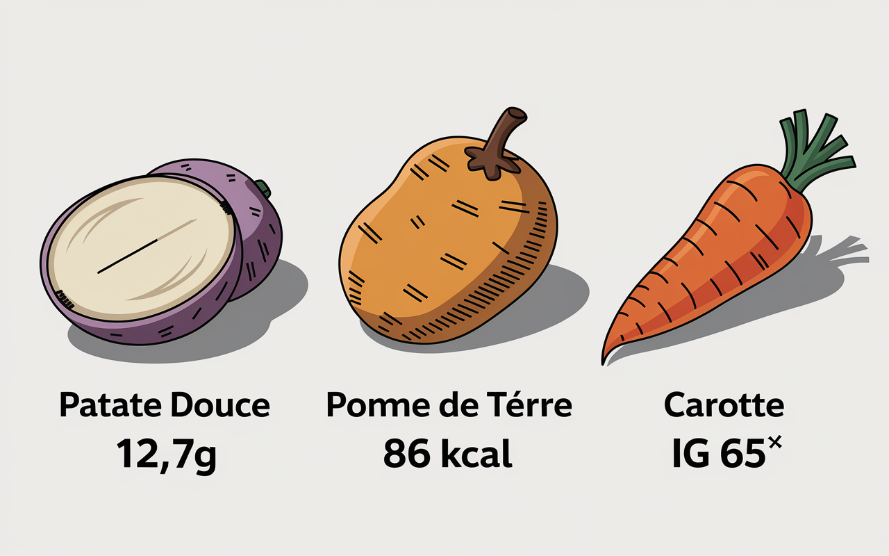Tableau nutrition IG calories fibres patate douce