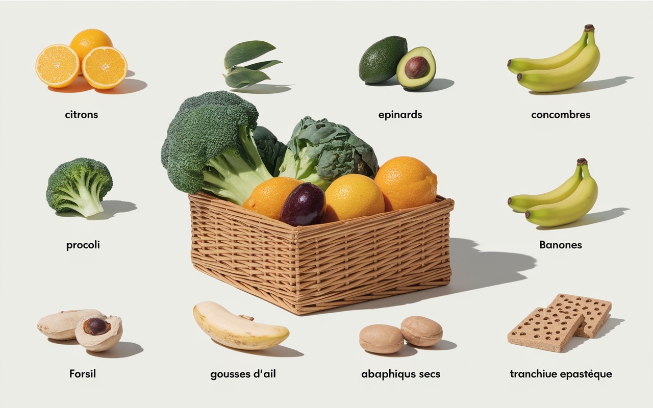 Panier avec top 10 aliments alcalins et PRAL negatif