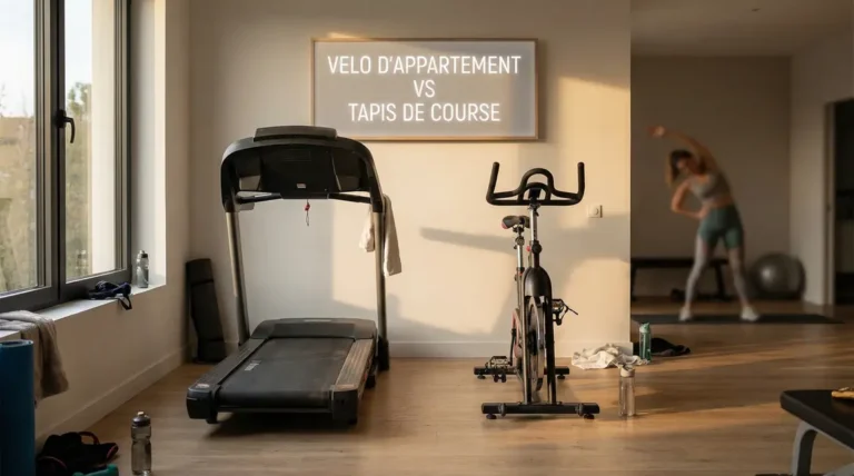Salle moderne avec vélo d'appartement et tapis de course