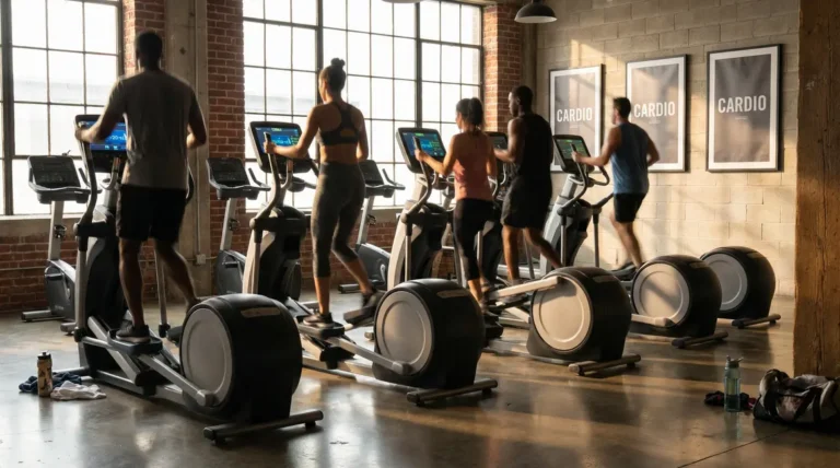 Utilisateurs sur vélo elliptique salle de sport