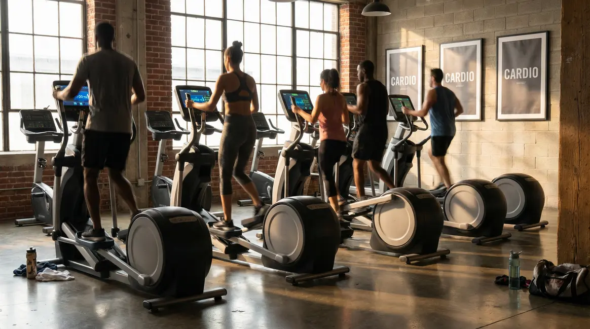 Utilisateurs sur vélo elliptique salle de sport