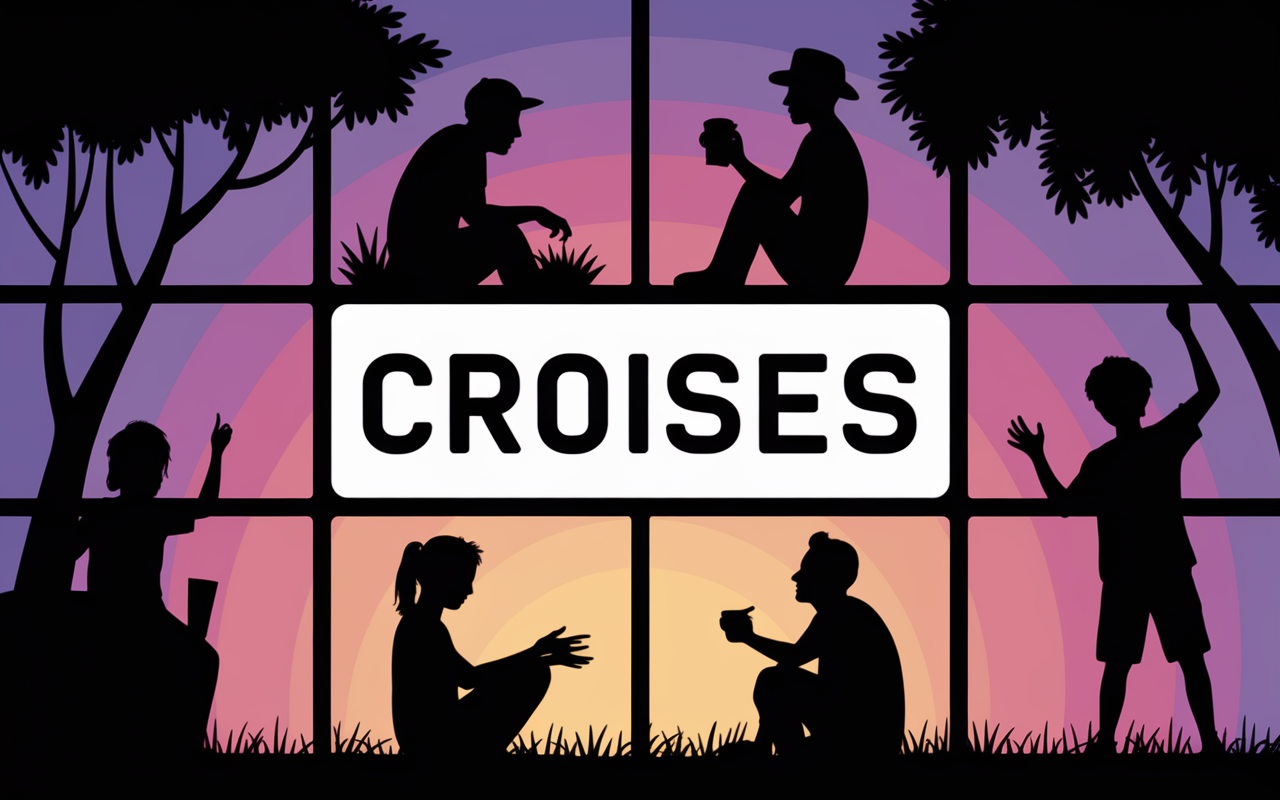 Grille mots croisés, case ASANA, silhouettes yoga, style ludique