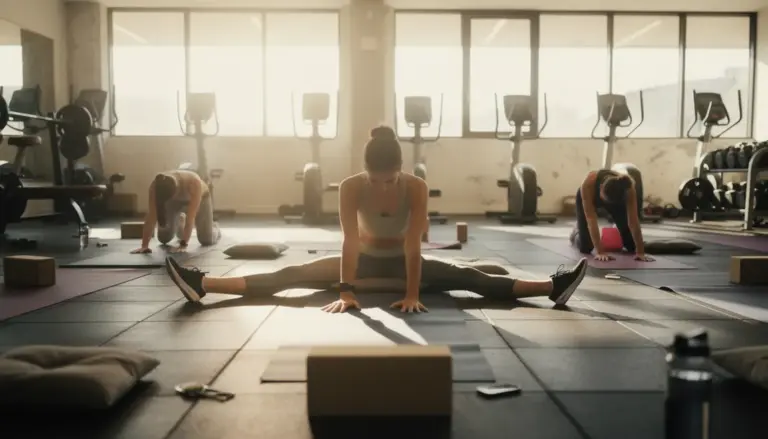 salle de sport stretching adducteurs sur tapis