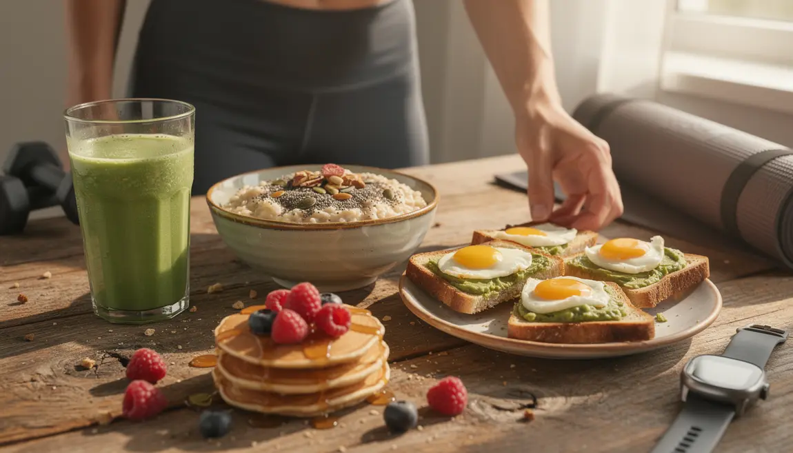 Petit déjeuner IG bas sportif porridge smoothie pancakes