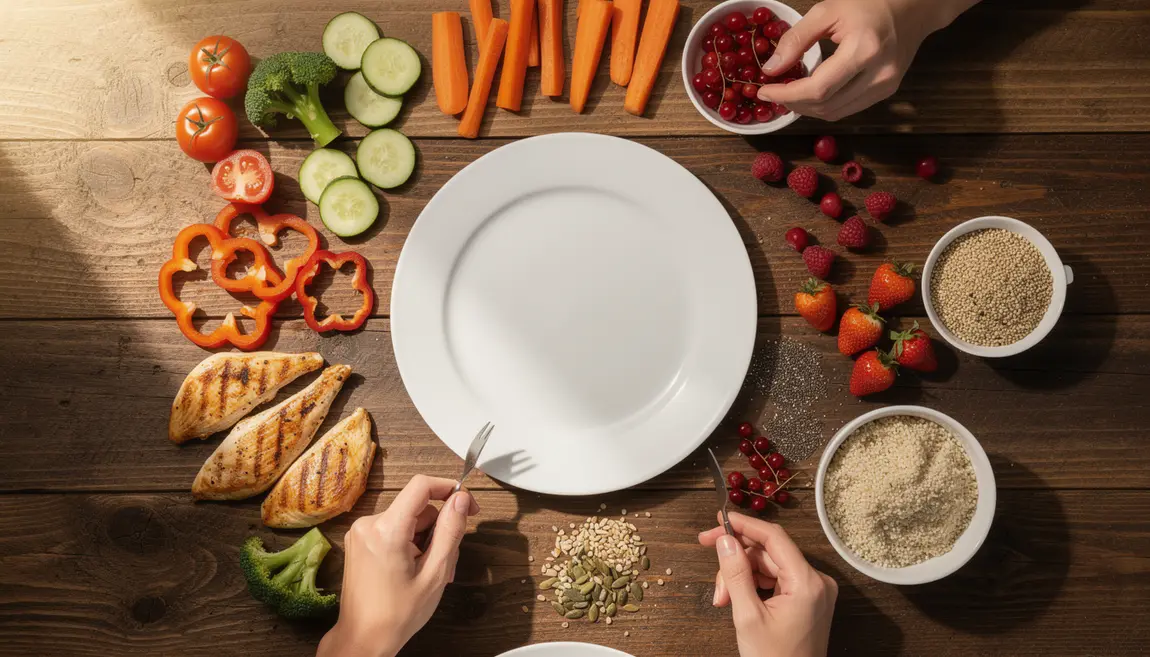 légumes, poulet, quinoa, fruits rouges et graines régime 1200 calories