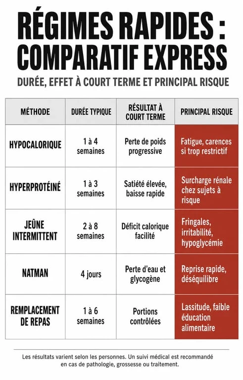 Comparatif du régime rapide et efficace : méthodes, résultats attendus et risques