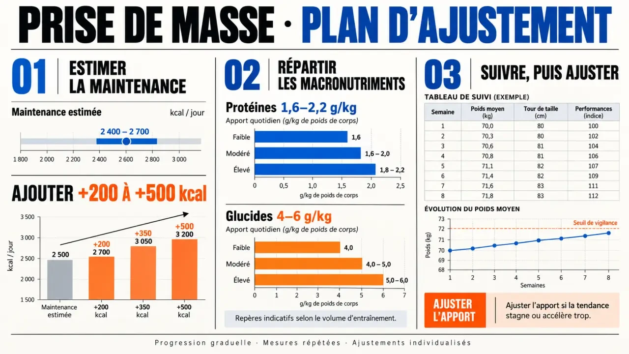 Régime de prise de masse : calories, macronutriments et indicateurs de suivi