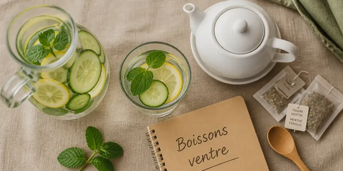 Boisson pour perdre du ventre : eau citron, menthe, concombre et tisane