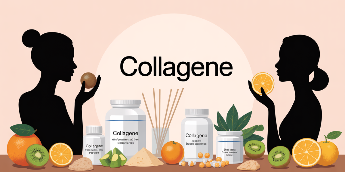 Visuel collagène routine table avec poudres et fruits